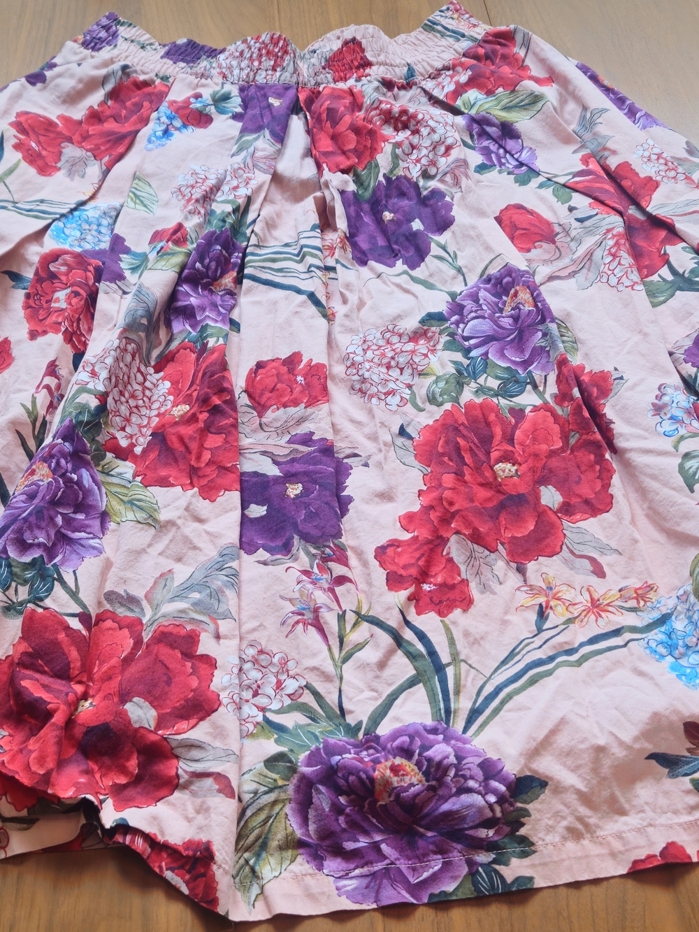 Philosophy Floral Skirt in Red & Purple on Blush, Medium.